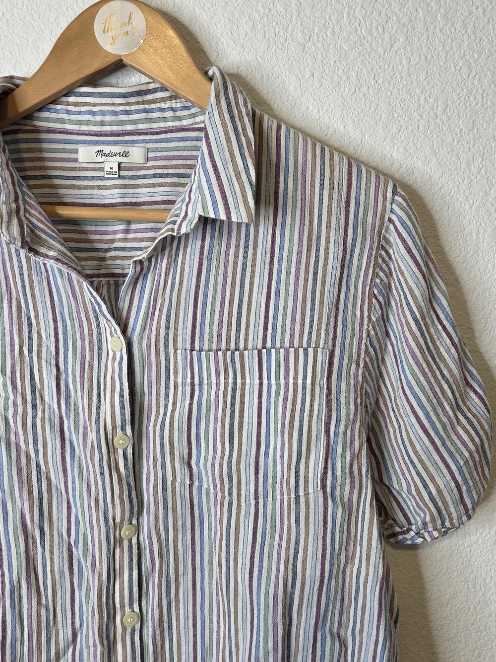 Madewell Women's Striped Short-Sleeve Button-Down in Pastel Tones Size M